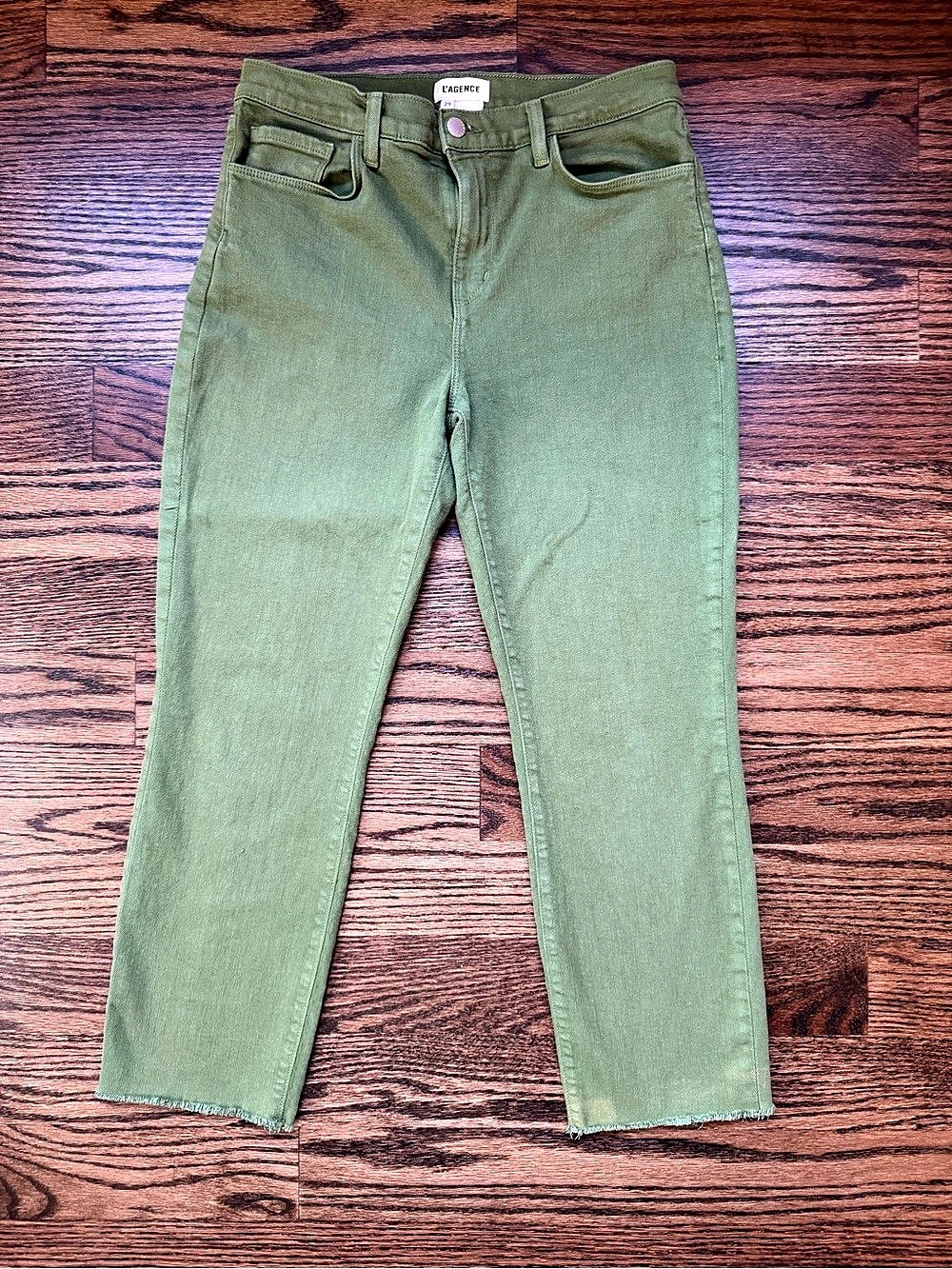 L'AGENCE Sada Cropped Straight-Leg Jeans Green Cotton-Blend